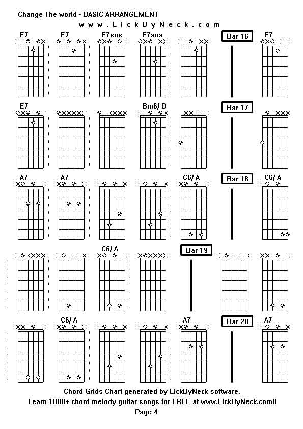 Chord Grids Chart of chord melody fingerstyle guitar song-Change The world - BASIC ARRANGEMENT,generated by LickByNeck software.